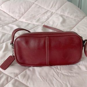 Vintage Coach red-maroon purse with pockets outside and inside